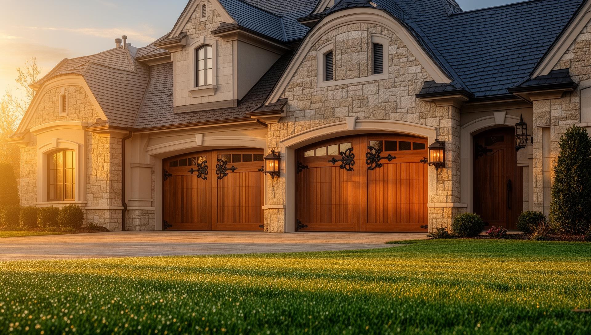 Luxury home with beautiful carriage-style garage doors